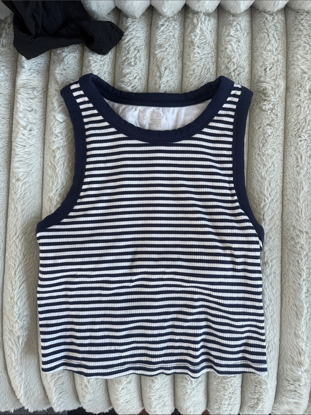 Woman Aerie Navy & White Striped Ribbed Tank Top